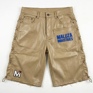 Shorts Unisex de Diseño, Color Negro Sólido, Cintura Elástica, Estilo Cuero, Cargo, Streetwear, Hip Hop, Urban, Maluza Industries - Product Image 1