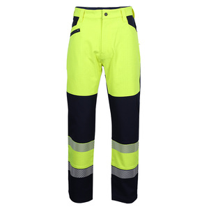 กางเกงช่าง OEM Hi Vis แบบสะท้อนแสง น้ำหนัก 13.75 ออนซ์ กางเกงยีนส์เดนิมหนา เอวกลาง ทรงจ็อกเกอร์ ไซส์ใหญ่ ป้องกันไฟฟ้าสถิตย์ มองเห็นได้ชัดเจน สำหรับผู้ชาย - Product Image 3