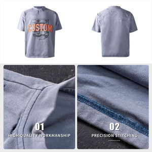 เสื้อยืดโอเวอร์ไซส์ผ้าคอตตอนหนานุ่มทรงหลวมไหล่ตกสำหรับผู้ชายสไตล์วินเทจสำหรับฤดูร้อน - Product Image 4