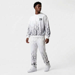Men’s White Crack Print Tracksuit <b>Set</b> Graphic Crewneck Sweatshirt & Jogger <b>Pants</b> <b>2</b> <b>Piece</b> Streetwear Sportswear <b>Set</b> - Product Image 2