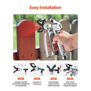 Pistolet pulvérisateur de peinture sans air haute pression 3600 PSI avec 5 embouts 211/315/417/517/623, joint pivotant, buse HVLP 1,3 mm - Product Image 4