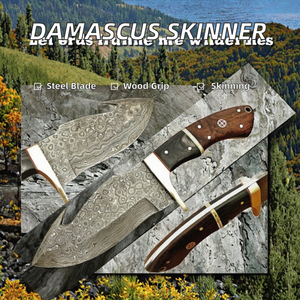 Nuevo Cuchillo de Caza y Desollado de Acero de Damasco de Hoja Fija de Grado Industrial, Fabricado por Edge Master, con Mango de Madera de Búfalo OEM - Product Image 2