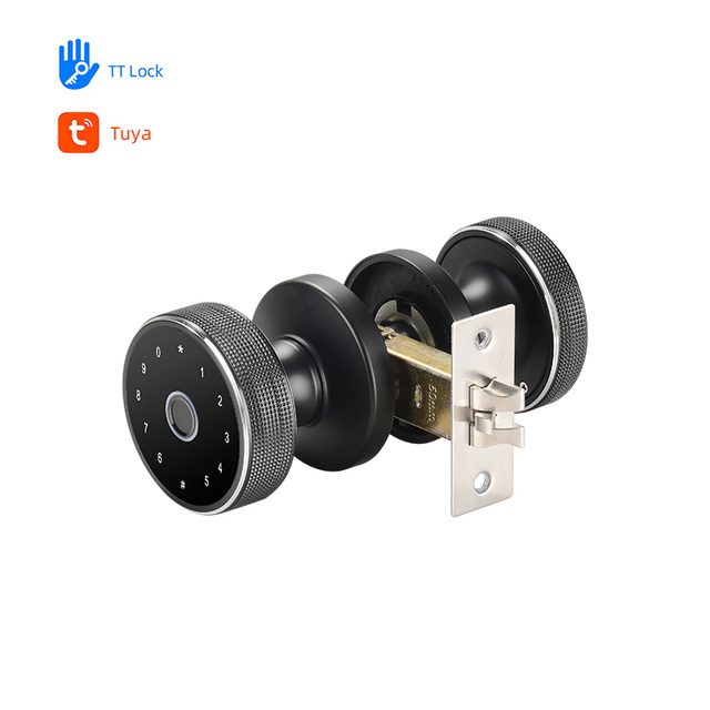 Hot Selling Tuya Wifi Fingerprint Biometric Round Knob Smart Tubular Ball Lock Smart Door Lock