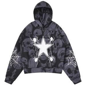 Sudadera con Capucha Extra Grande Personalizada para Hombre, Diseño de Estrella de Cinco Puntas y Araña, Estilo Casual, Manga Larga, Hombros Caídos, 100% Algodón, Venta al Por Mayor - Product Image 1