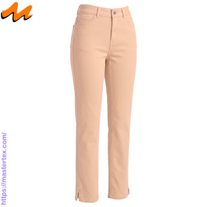 Pantalon décontracté pour femme, coupe régulière, cinq poches, ourlet fendu, tissu respirant, été-printemps, coton élasthanne 6,64 oz - Product Image 2