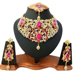 Gold Plated Bridal Jewellery Set | Cubic Zirconia <b>Wedding</b> Necklace Set | Luxury Indian Pakistani Bridal <b>Accessories</b> - Product Image 1