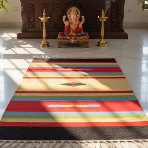 Tapis et chemins de table en coton à motifs floraux faits à la main, design moderne, lavables en machine, réversibles, épaisseur personnalisable, pelucheux, pour la maison et les voyages - Product Image 1