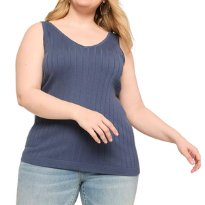 Débardeur sans manches en tricot côtelé pour femmes grandes tailles, respirant, couleur unie, col rond, décontracté, doux, couleur personnalisée, vente en gros gratuite - Product Image 4