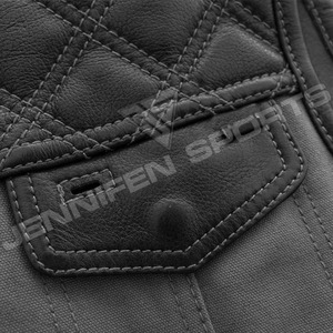 Gilet de moto personnalisé en cuir véritable de vachette et toile, coupe diamant, unisexe, respirant, coupe-vent, décontracté chic, avec poches - Product Image 3
