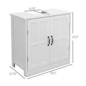 Mobile Bagno Stile Rustico con Lavabo, Ripiano Regolabile, Piedistallo e Specchio LED, Vanità in Legno Massello Bianco - Product Image 4