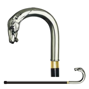 Canne de marche en laiton antique avec tête de cheval et poignée argentée – Durable, légère, capacité 750g, pour le camping et la randonnée, pour hommes et femmes - Product Image 1