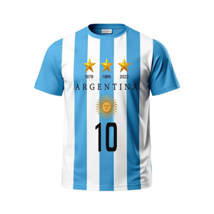 T-shirt décontracté d'été à manches courtes et col rond pour homme - Haut rayé bleu pour l'extérieur, T-shirt de supporter Argentila, vente en gros - Product Image 1