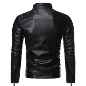 Brown Custom Made Breathable Eco-Friendly Men's Slim Fit Zip-Up Leather Jacket Stand Collar Nylon/Cotton Shell <b>Canvas</b> for Winter - Product Image 2