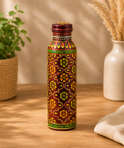 Bouteille d'eau en cuivre pur, récipient ayurvédique pour la santé avec impression artistique de mosaïque mandala traditionnelle vibrante, sans joint ni couture - Product Image 3