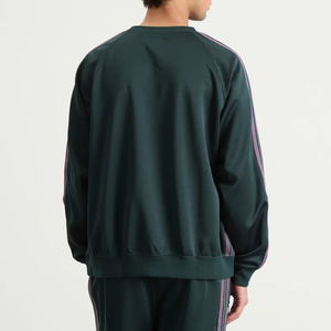 Sudadera de cuello redondo unisex verde oscuro personalizable al por mayor, con manga raglán a rayas, estilo oversize, informal, de punto, para otoño. - Product Image 2