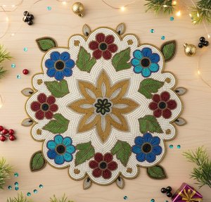 Custom Floral <b>Beaded</b> Satin Table <b>Placemat</b> Round Dining Mat Handmade Decorative Pad for Hospitality - Product Image 3