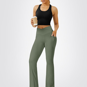 Leggings de yoga pour femmes 100% coton et bambou tricotés durables 300g longueur intégrale taille haute vêtements de sport de haute qualité - Product Image 1