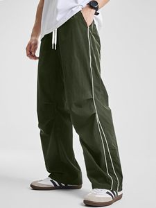 <b>Men</b> Fashion Parachute Pants Lightweight <b>Wide</b> <b>Leg</b> Drawstring <b>Trousers</b> OEM Manufacturer - Product Image 2