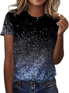 Urban Fashion High Street Wear Comfortable Lady Tee Stylish Womens Printed T Shirt Glitter Logo Sparkle Design Short Sleeve - Product Image 5