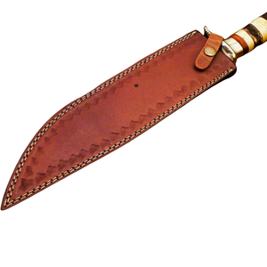 Handmade D2 <b>Steel</b> Bowie Hunting Knife with Carved Camel Bone Handle Silver Fixed Blade Brown Leather Sheath <b>Outdoor</b> Camping - Product Image 6