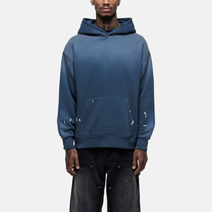 Sweat-shirt à capuche surdimensionné bleu marine pour homme, manches régulières, couleur unie, vêtement décontracté d'automne, matière en coton FRENCH TERRY - Product Image 1