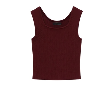 Women's Ribbed Scoop Neck Tank <b>Top</b> Solid Color High Quality Short Length Knitted Fabric Breathable Custom logo - Product Image 1