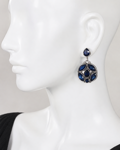 Boucles d'oreilles pendantes en laiton oxydé argenté, saphir serti clos, motif floral, pour femme, vente en gros |   Bijoux ethniques indiens pour occasions de fête - Product Image 5