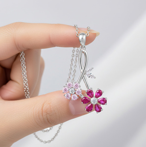 Collier romantique pour femme Tanya Gems Jewellery TG3001P en argent 925 plaqué rhodium avec pendentif floral et pierres de cristal rose, 16 pouces - Product Image 6