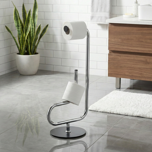 Porte-rouleau de papier toilette rond moderne en métal, sur pied, sans perçage requis - Product Image 1
