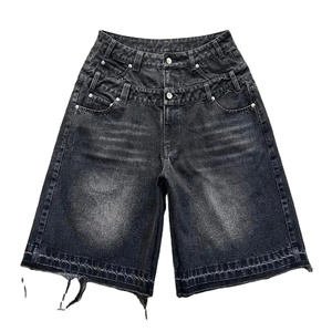 Short en jean Streetwear décontracté uni personnalisé avec patch de broderie en détresse strass taille élastique droite respirant séchage rapide - Product Image 1