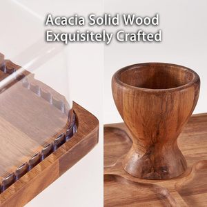 Soporte para pasteles con tapa, rectangular de 13 pulgadas, multifuncional, de madera maciza de acacia, juego de exhibición 2 en 1 para mesa de postres, bandeja para frutas - Product Image 4