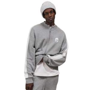 Veste de survêtement grise en maille avec bande latérale, fermeture éclair, style streetwear décontracté, poignets côtelés, maille douce, style athlétique unisexe, coupe confortable Pro - Product Image 6