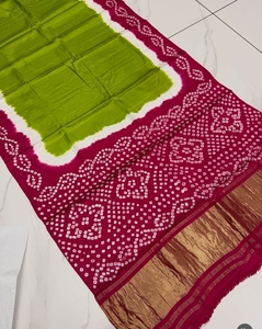 Sari de Seda Gajji Pura de Primera Calidad, Teñido con Técnica Bandhej, Prenda Tradicional Étnica India - Product Image 2