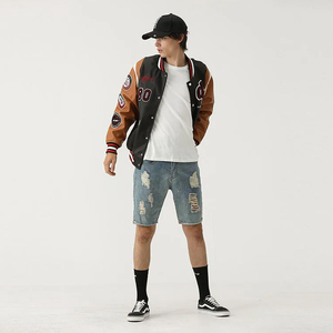 <b>Men's</b> PU Sleeves Varsity Baseball Letterman <b>Jackets</b> Contrast Sleeve Cheap Price Varsity <b>Jacket</b> Chenille Embroidery <b>Bomber</b> Coat - Product Image 2