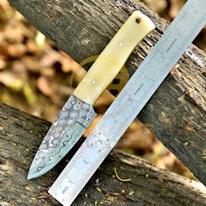 Cuchillo de Caza y Camping de Acero de Damasco con Hoja Fija, Punta Caída, Mango de Hueso, Borde Recto, Personalizable ODM, Garantía de 3 Años - Product Image 3
