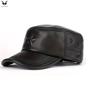 Leather <b>Caps</b> Classic <b>Flat</b> Top Vintage Star Design Handcrafted High-Quality Stylish Fashion Wear Durable Leather Headwear For <b>Men</b> - Product Image 2