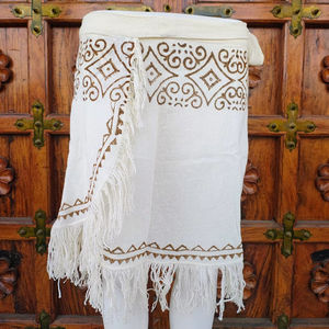 Falda Cruzada Boho de Lino/Algodón para Mujer, Suave, Ecológica, de Secado Rápido, con Flecos y Borlas, Estampado Geométrico, Ajustable - Product Image 1