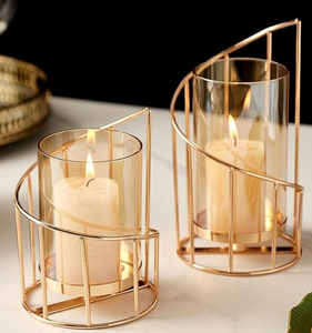 Luxury Gold Metal Geometric Pillar Candle Holder Nordic Spiral Wire <b>Tea</b> <b>Light</b> <b>Lantern</b> for Wedding Centerpiece Home Table Decor - Product Image 1