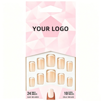 Kit de faux ongles à presser, marque privée, rose nude français, avec pointe blanche, courts carrés, aspect naturel, finition brillante