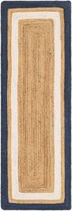 Tapis de couloir fait main en jute naturel bleu marine et blanc pour la cuisine, le couloir, l'entrée, la décoration de la maison - Product Image 2