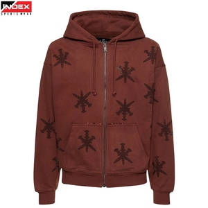 Sweat-shirt à capuche zippé pour homme INDEX, marron, motif étoile brodé, coupe classique, streetwear, vêtement d'automne, matière French Terry - Product Image 1