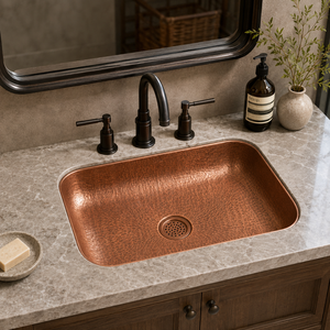 Fregadero de cocina rectangular de cobre martillado hecho a mano, estilo rústico con delantal frontal, de un solo tazón, para preparación de alimentos, fabricante OEM ODM, venta al por mayor - Product Image 3