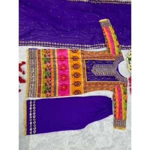 Women's Beautiful Top Bottom and Dupatta <b>Suit</b> Set with Digital Print Hand Work - Product Image 4