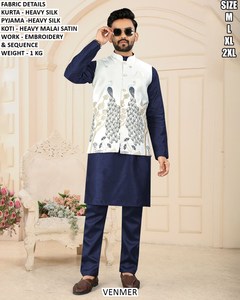 Wedding Wear Silk Kurta Pajama & Jacket Set for Men - Product Image 6