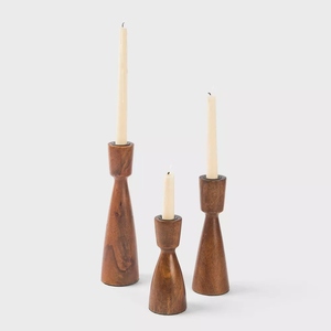 Luxury design Acacia wooden candle holder taper candlestick decorative wood candle stand <b>table</b> decor customization options - Product Image 4