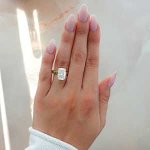 Cushion Cut Lab Grown Diamond Solitaire Engagement <b>Ring</b> Custom Wholesale <b>14K</b> 18K Solid <b>Gold</b> 4 Carat Thick Wide Flat Band Women's - Product Image 2