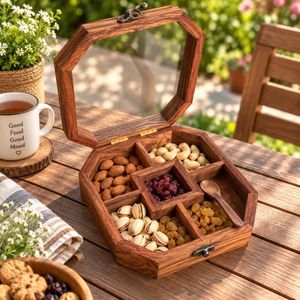 Hexagon Solid Wood Storage <b>Box</b> With Acrylic Lid Divided Compartments For Nuts Dried Fruits Tabletop Display Handmade - Product Image 2