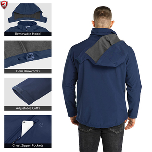 Veste softshell pour homme Sumroos, à capuche amovible, coupe-vent, respirante, fermeture éclair, vêtement d'extérieur décontracté pour le printemps - Product Image 5