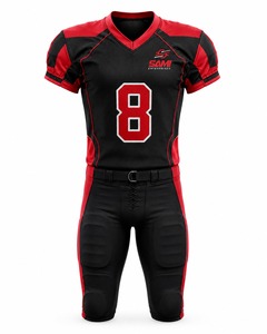American Football Uniform Set Black <b>Red</b> V-Neck Short Sleeve 100% Polyester Moisture Wicking Fitted Adult - Product Image 1