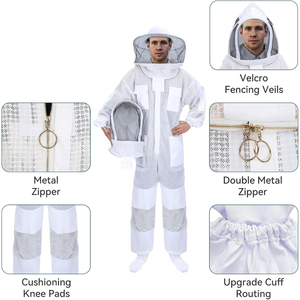 Professional Full Body Beekeeping <b>Suit</b> 3-Layer Mesh Ventilated with Fencing Veil Gloves 8 Pockets Double Zipper Wholesale - Product Image 2